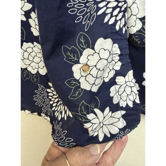 Susan Graver Women’s Plus Sz 2X Cotton Shirt Button Down Floral Print Navy White - Picture 7 of 16
